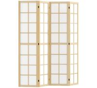 HOMCOM Biombo de 4 Paneles Plegable con Marco de Madera 160x170 cm Natural | Biombo Separador de Ambientes, Pantalla de Privacidad, Dormitorio Oficina Salón