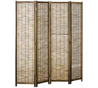 HOMCOM Biombo de 4 Paneles Plegable Estilo Rústico 160x1,8x170 cm Natural | Divisor de Habitación, Separador de Ambientes, de Madera y Carrizo, para Oficina Dormitorio Salón