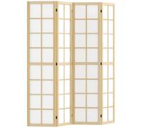 HOMCOM Biombo de 4 Paneles Plegable, Separador de Ambientes con Marco de Madera, 160x170 cm, Pantalla de Privacidad para Dormitorio, Oficina, Salón, Natural