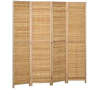 HOMCOM Biombo de 4 Piezas, 160 x 170 cm, Separador de Habitaciones, de bambú, Plegable, para salón, Dormitorio, Color Natural