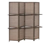 HOMCOM Biombo de 4 Piezas de Bambú Biombo Separador de Ambientes Plegable con 2 Estantes Extraíbles Divisor de Habitaciones Dormitorio 180x180 cm Marrón