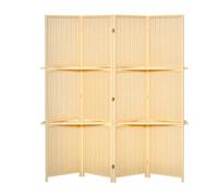 HOMCOM Biombo de 4 Piezas de Bambú Biombo Separador de Ambientes Plegable con 2 Estantes Extraíbles Divisor de Habitaciones Dormitorio 180x180 cm Natural