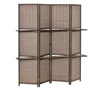 HOMCOM Biombo de 4 Piezas de Bambú Separador Plegable con 2 Estantes Extraíbles Divisor de Habitaciones Dormitorio 180x180 cm Marrón Aosom España