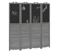 Homcom biombo de 4 piezas de madera, biombo separador de ambientes plegable con pizarras, divisor de habitaciones, dormitorio, 162x172 cm, gris y negro 162 cm