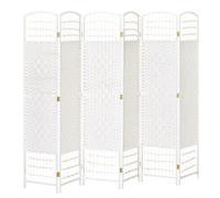 HOMCOM Biombo de 6 Paneles Separador de Ambientes 242x170 cm Blanco | Plegable, Divisor de Habitación, Fibra de Papel, Marco de Madera, Decoración Elegante, Dormitorio, Salón