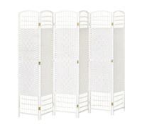 HOMCOM Biombo de 6 Paneles Separador de Ambientes Plegable 242x170 cm Divisor de Habitación de Fibra de Papel y Marco de Madera Decoración Elegante para Dormitorio Salón Blanco