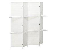 HOMCOM Biombo Separador de Espacios Plegable con 2 Estantes Madera de Pino y Fibra de Papel para Sala Estudio 181x180 cm Blanco Aosom España