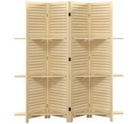 HOMCOM Biombo Interior 4 Paneles 160x170 cm 3 estantes plegables separador de espacios puertas de persiana natural Aosom España