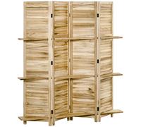 HOMCOM Biombo interior 4 paneles 3 estantes plegables puertas persianas madera de árbol del emperador aspecto pino autoclave Aosom España
