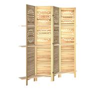 HOMCOM Biombo interior 4 paneles y 3 estantes, 160 x 170 cm, separador de ambiente plegable, madera de paulownia, madera natural Aosom España
