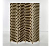 HOMCOM - Biombo interior con 4 paneles plegables, 180 x 180 cm, separador de piezas, separador de espacios, madera de álamo, fibras de papel trenzado, chocolate, pajita