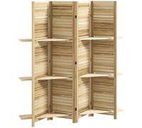 HOMCOM Biombo interior de madera 4 paneles 160 x 170 cm, separador de ambientes plegable con 3 estantes, madera natural