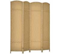 HOMCOM - Biombo interior de madera, 4 paneles 160 x 170 cm, separador de habitaciones, plegable con acabado tejido, separación para sala de estar, dormitorio, casa, madera natural