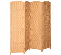 HOMCOM Biombo interior en madera 4 paneles separador de ambiente plegable para sala dormitorio 180 x 180 cm marrón claro