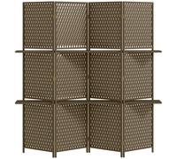 HOMCOM Biombo interior separador de ambientes 4 paneles 2 estantes madera de pino trenzada fibras de papel 181 x 180 cm marrón