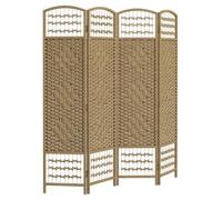 HOMCOM Biombo Plegable de 4 Paneles, 160x170 cm, Biombo Separador de Ambientes de Cuerda de Papel, Marco de Madera, Decoración para Dormitorio, Salón, Natural