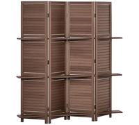 HOMCOM Biombo Plegable de 4 Paneles de Madera, 162x170 cm, Biombo Separador de Ambientes con 3 Estantes, Diseño de Persianas, Decoración para Dormitorio, Salón, Nogal