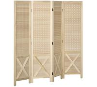 HOMCOM Biombo Plegable de 4 Paneles Separador de Ambientes Estilo Rústico 152x1,7x144,5 cm Natural Aosom España