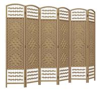 HOMCOM Biombo Plegable de 6 Paneles, 240x170 cm, Biombo Separador de Ambientes de Cuerda de Papel, Marco de Madera, Decoración para Dormitorio, Salón, Natural