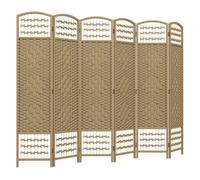 HOMCOM Biombo Plegable de 6 Paneles, 240x170 cm, Biombo Separador de Ambientes de Cuerda de Papel, Marco de Madera, Decoración para Dormitorio, Salón, Natural