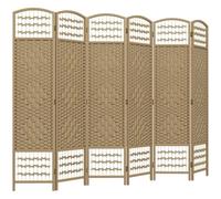 HOMCOM Biombo Plegable de 6 Paneles Cuerda de Papel 240x170 cm Natural | Biombo Separador de Ambientes, Marco de Madera, Decoración para Dormitorio, Salón