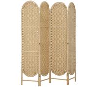HOMCOM Biombo Separador de Ambientes 4 Paneles 160x170 cm con Parte Superior Arqueada Tejido a Mano Divisor Plegable Natural