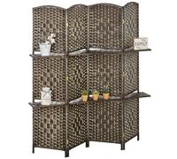 HOMCOM Biombo Separador de Ambientes de 4 Paneles 160x170 cm con 2 Estantes de Exhibición Pantalla de Privacidad Plegable Divisor para Oficina Dormitorio Marrón