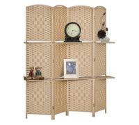Homcom biombo separador de ambientes de 4 paneles 160x170 cm con 2 estantes de exhibición extraíbles pantalla de privacidad plegable divisor para oficina dormitorio natural 170 cm