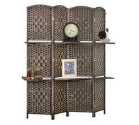 Homcom biombo separador de ambientes de 4 paneles 160x170 cm con 2 estantes de exhibición pantalla de privacidad plegable divisor para oficina dormitorio marrón 170 cm