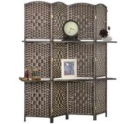 HOMCOM Biombo Separador de Ambientes de 4 Paneles 160x170 cm con 2 Estantes de Exhibición Pantalla de Privacidad Plegable Divisor para Oficina Dormitorio Marrón