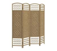 HOMCOM Biombo Plegable de 4 Paneles, 160x170 cm, Biombo Separador de Ambientes de Cuerda de Papel, Marco de Madera, Decoración para Dormitorio, Salón, Natural