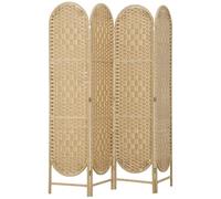 HOMCOM Biombo Separador de Ambientes de 4 Paneles, 160x170 cm, Pantalla de Privacidad Plegable Bohemio, con Parte Superior Arqueada, Tejido a Mano, Divisor Ligero para Oficina, Dormitorio, Natural