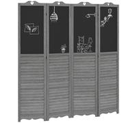 HOMCOM Biombo Separador de Ambientes Plegable de 4 Paneles de Madera con Pizarras para Dormitorio 162x172 cm Gris