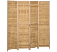HOMCOM Biombos de madera separador de ambientes divisor plegable 4 paneles de bambú 160x170 cm color natural claro Aosom España