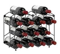 HOMCOM Botellero de diseño industrial de nido de abeja con pies ajustables y correa antivuelco, soporte para 13 botellas, para cocina, bar de casa, mueble de almacenamiento, color negro
