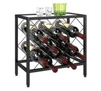 HOMCOM Botellero Vino para 10 Botellas Botellero con Encimera de Vidrio Templado y Marco de Acero para Salón Comedor 41x22x41 cm Negro