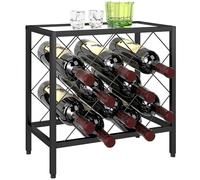 HOMCOM Botellero Vino para 10 Botellas Botellero con Encimera de Vidrio Templado y Marco de Acero para Salón Comedor 41x22x41 cm Negro