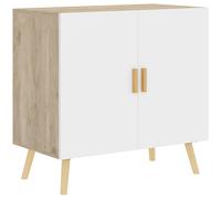 HOMCOM Bufé mueble de almacenamiento con asas de bambú estante ajustable base elevada 76 x 41,2 x 74 cm blanco madera natural