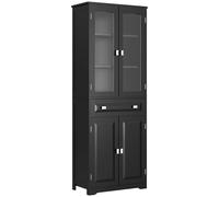 HOMCOM Buffet alto armario de cocina 4 puertas, 2 con puertas de cristal y 1 cajón con estantes de madera 60x30x160cm negro Aosom España