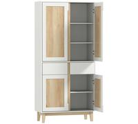 HOMCOM Buffet alto de cocina, armario de cocina con 4 puertas, 2 cajones y estantes ajustables, 80x35x170cm, blanco y roble