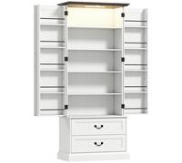 HOMCOM Buffet alto de cocina, armario de cocina, LED con sensor, 2 puertas, cajones y estantes ajustables, 76x39,5x183cm, blanco