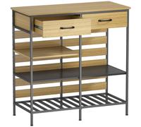 HOMCOM Buffet de Cocina, Mueble de Almacenaje con 2 Cajones y 3 Estantes Abiertos, 90 x 40 x 91 cm, Madera Natural y Negro