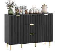 HOMCOM Buffet de cocina mueble de almacenaje con 3 cajones, estantes regulables, armarios con puertas acanaladas y patas de metal, buffet de comedor y salón, 120 x 40 x 90 cm, negro