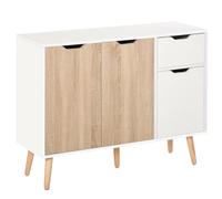 HOMCOM Buffet de diseño escandinavo con 2 armarios, cajón deslizante, patas sólidas, tablero de partículas de roble claro blanco