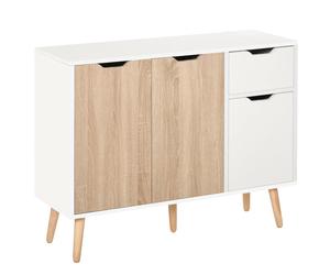 HOMCOM Buffet de diseño escandinavo con 2 armarios, cajón deslizante, patas sólidas, tablero de partículas de roble claro blanco