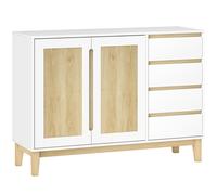 HOMCOM Buffet, mueble de almacenamiento con 2 puertas y 4 cajones, estante ajustable, 120 x 40 x 86 cm, blanco y roble
