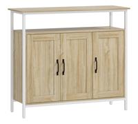 HOMCOM Buffet, mueble de almacenamiento con 3 puertas, compartimento abierto y 4 estantes ajustables, 100 x 35 x 88 cm, madera natural