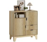 HOMCOM Aparador Acanalado 2 Puertas 2 cajones 80x40x90cm Madera Natural