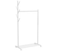 HOMCOM Burro para Ropa con Ruedas 5 Ganchos Barra para Colgar y Balda Inferior para Recibidor Entrada 86x43x171 cm Blanco