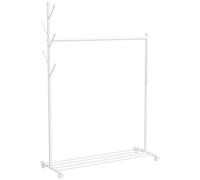 HOMCOM Burro para Ropa con Ruedas 5 Ganchos Barra para Colgar y Balda Inferior para Recibidor Entrada 120x43x171 cm Blanco